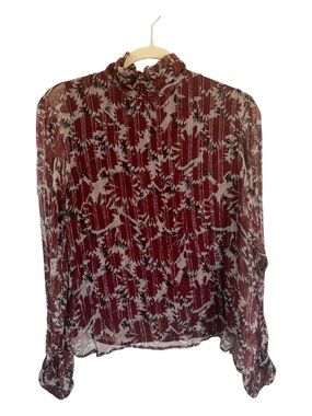 Warm (brand) Women’s Ruffled Mock Neck Blouse - Red Floral